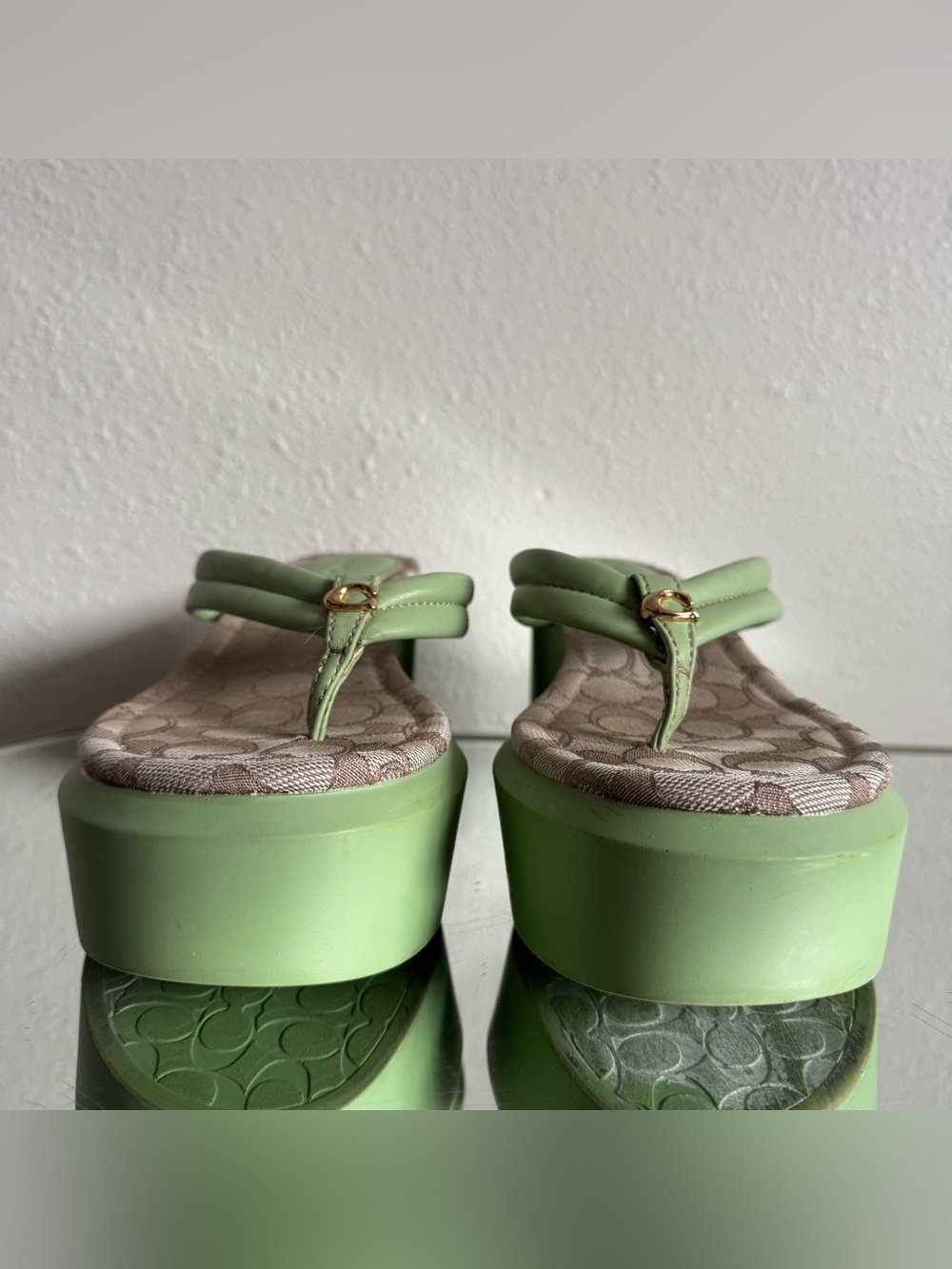COACH Pistachio Green Leather Y2K Franki Monogram Platform Sandal Flip Flops - Picture 9 of 14